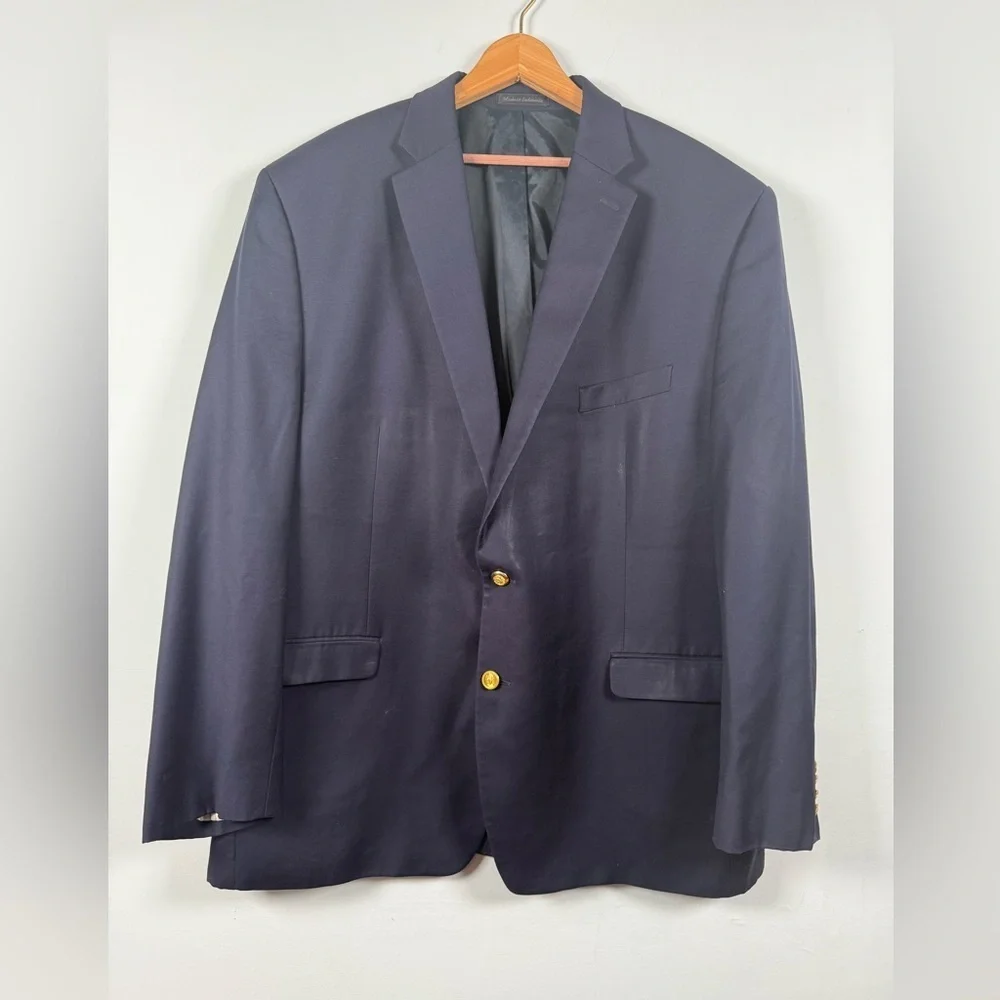 Lauren Ralph Lauren 100% Wool Navy Blazer with Gold Buttons, Size 50L